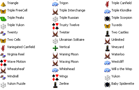 Games in Pretty Good Solitaire for Mac OS X