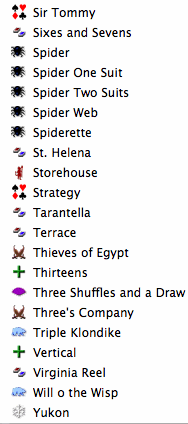 Games in Pretty Good Solitaire for Mac OS X